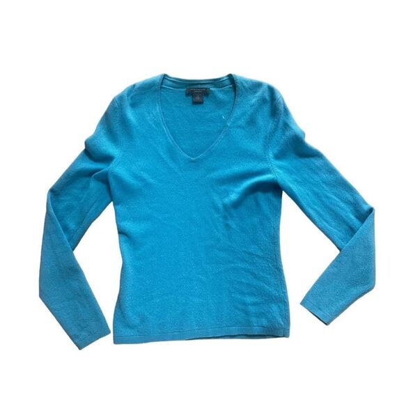 Ann Taylor Small PetiteLuxurious Turquoise Cashmere V-Neck‎ Sweater - Picture 1 of 6